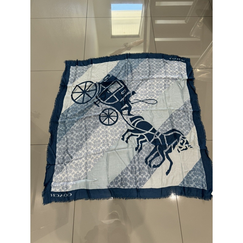 Coach Women's Signature C 42x42" Neck Wrap Scarf Blue Horse Carriage